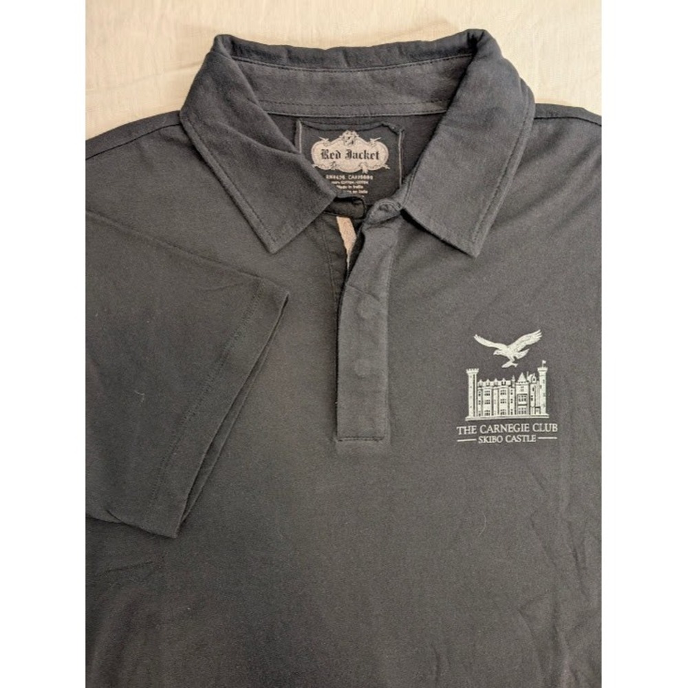 Red Jacket Polo Shirt Mens M Black Carnegie Club Skibo‎ Castle 100% Cotton NWOT